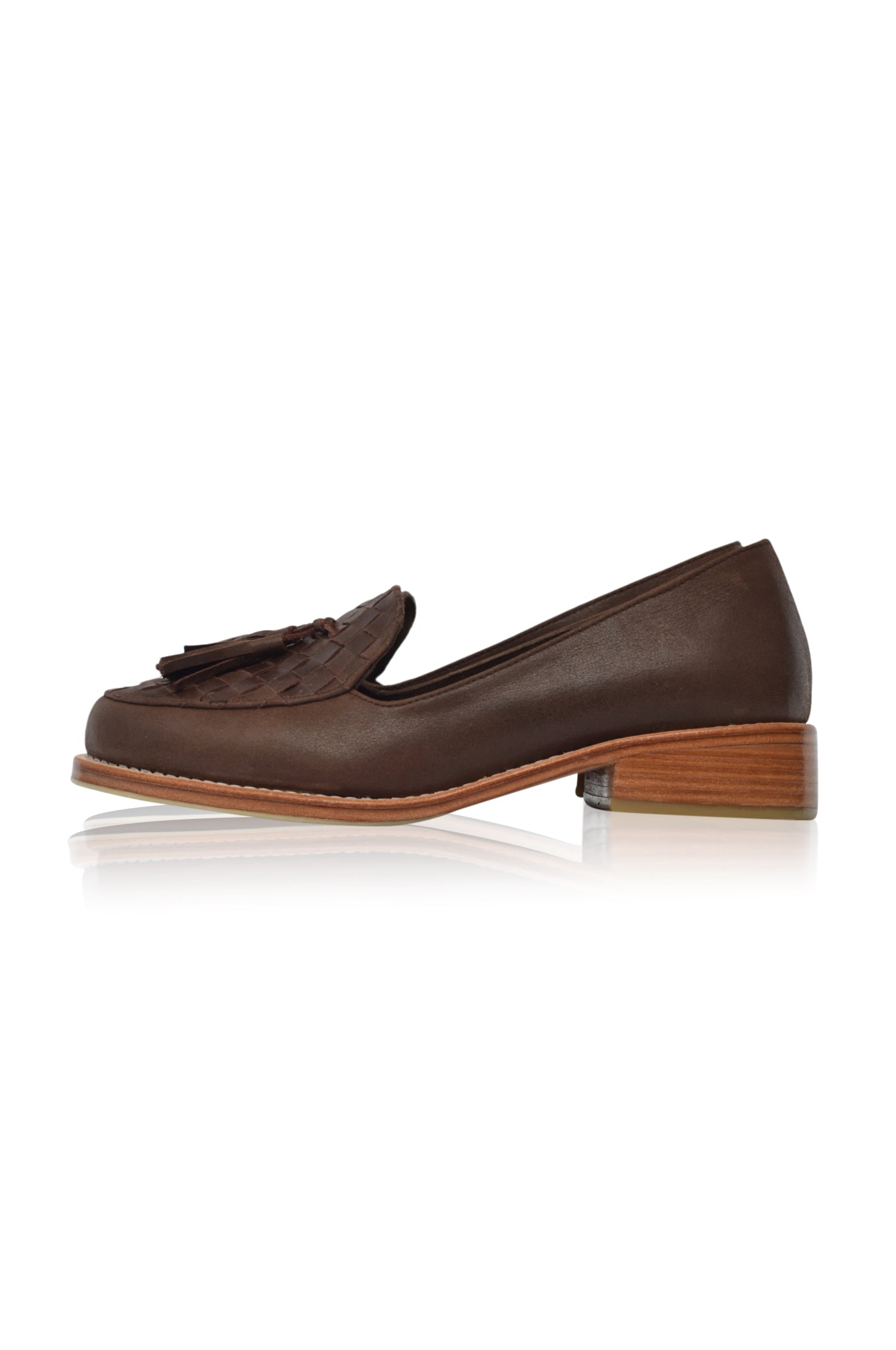 Brown loafer shoe on a white background