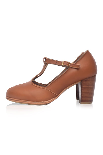 Dawn T-strap Leather Heels