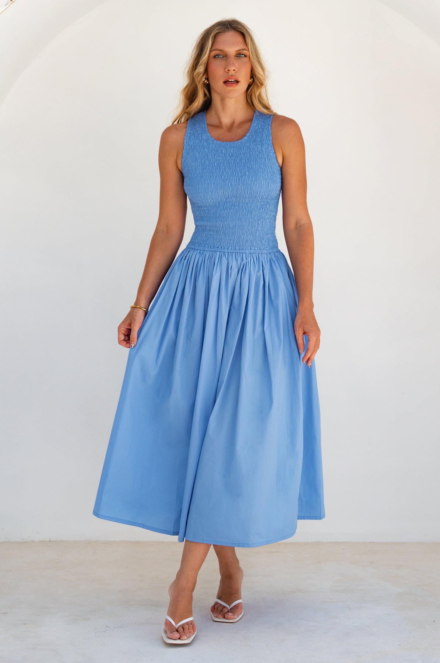 Lucciola Smocked Cotton Midi Dress