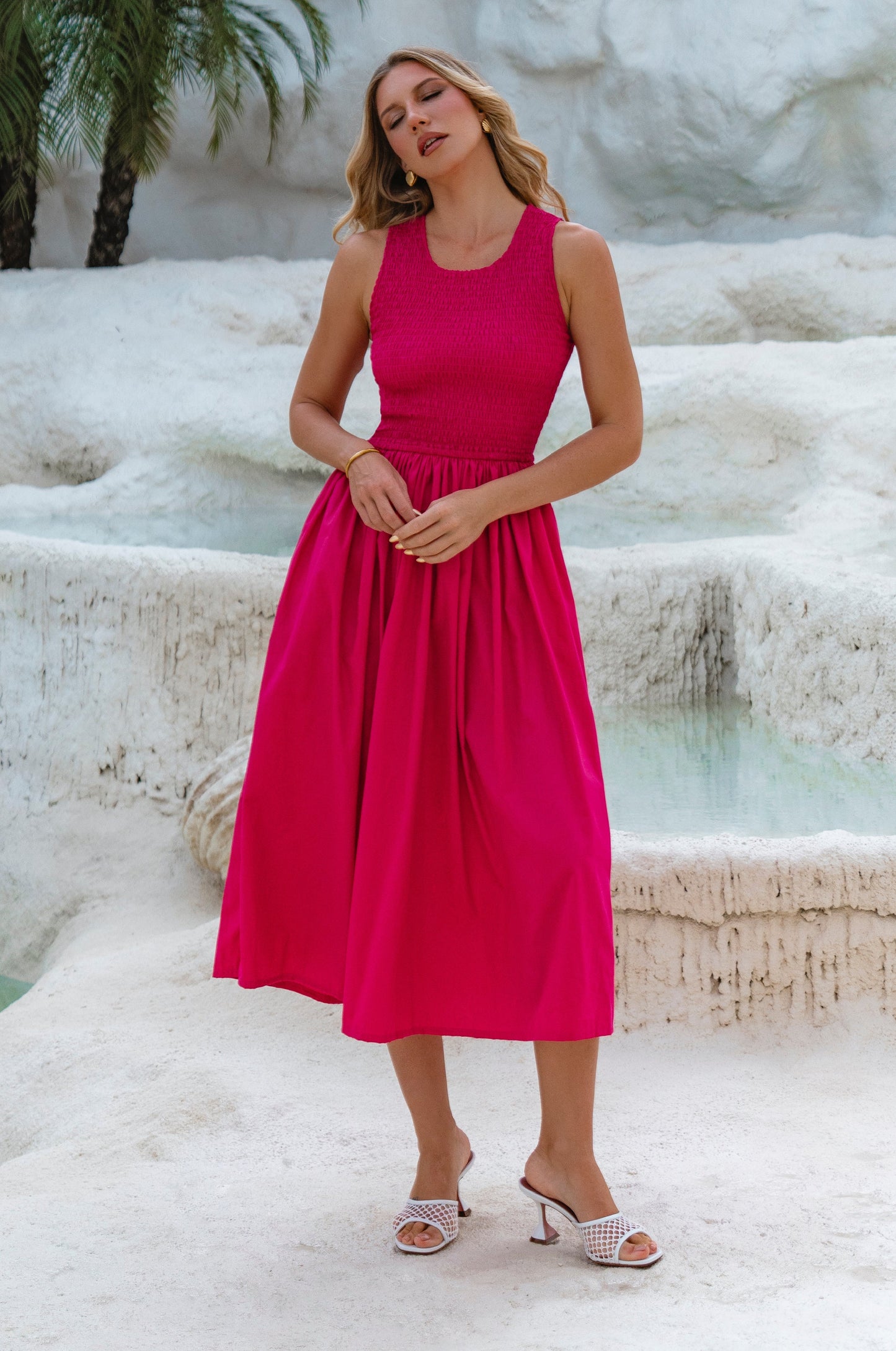 Lucciola Smocked Cotton Midi Dress