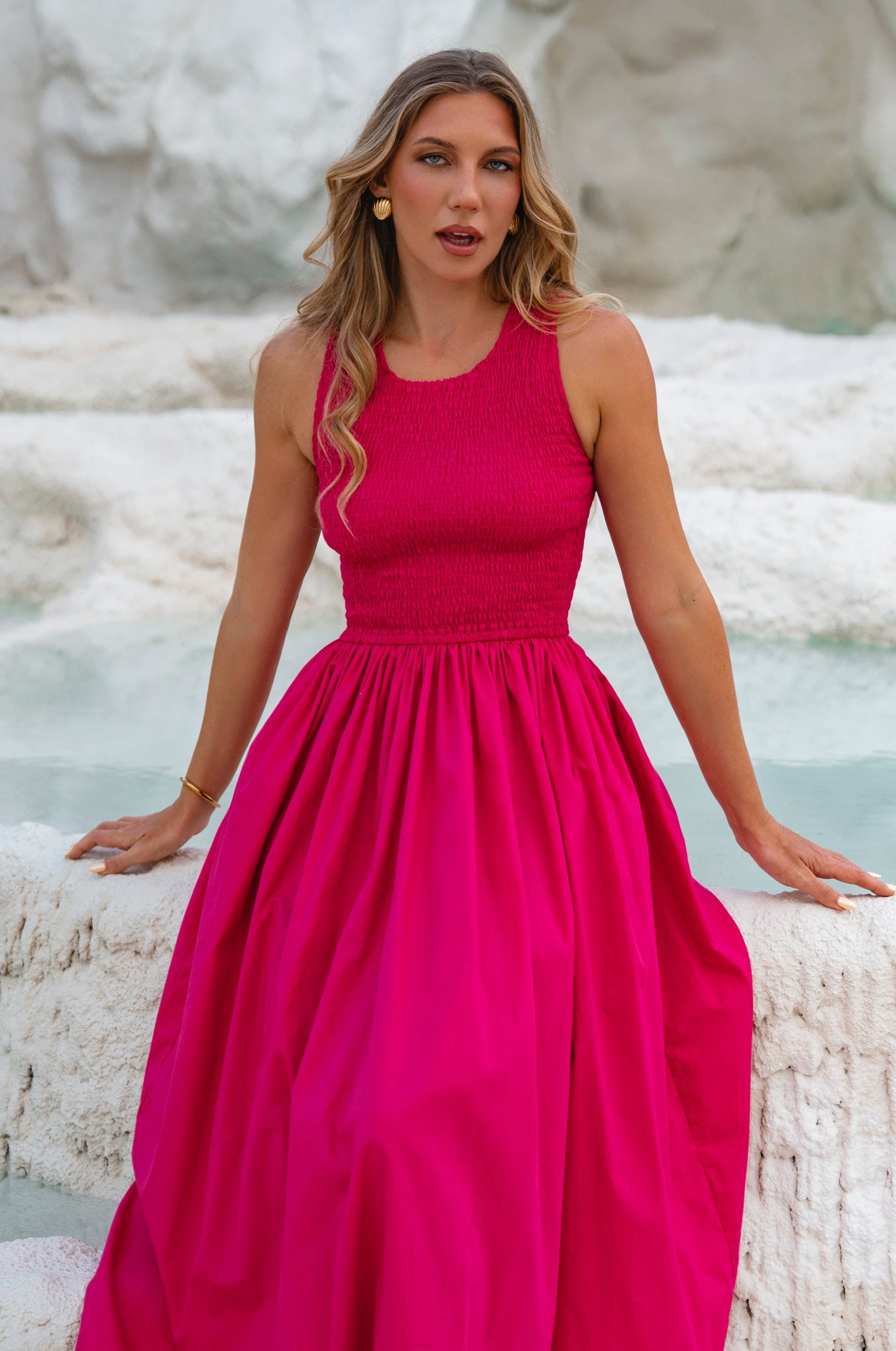 smocked cotton midi dress Venus Smocked Dress at Modern Citizen