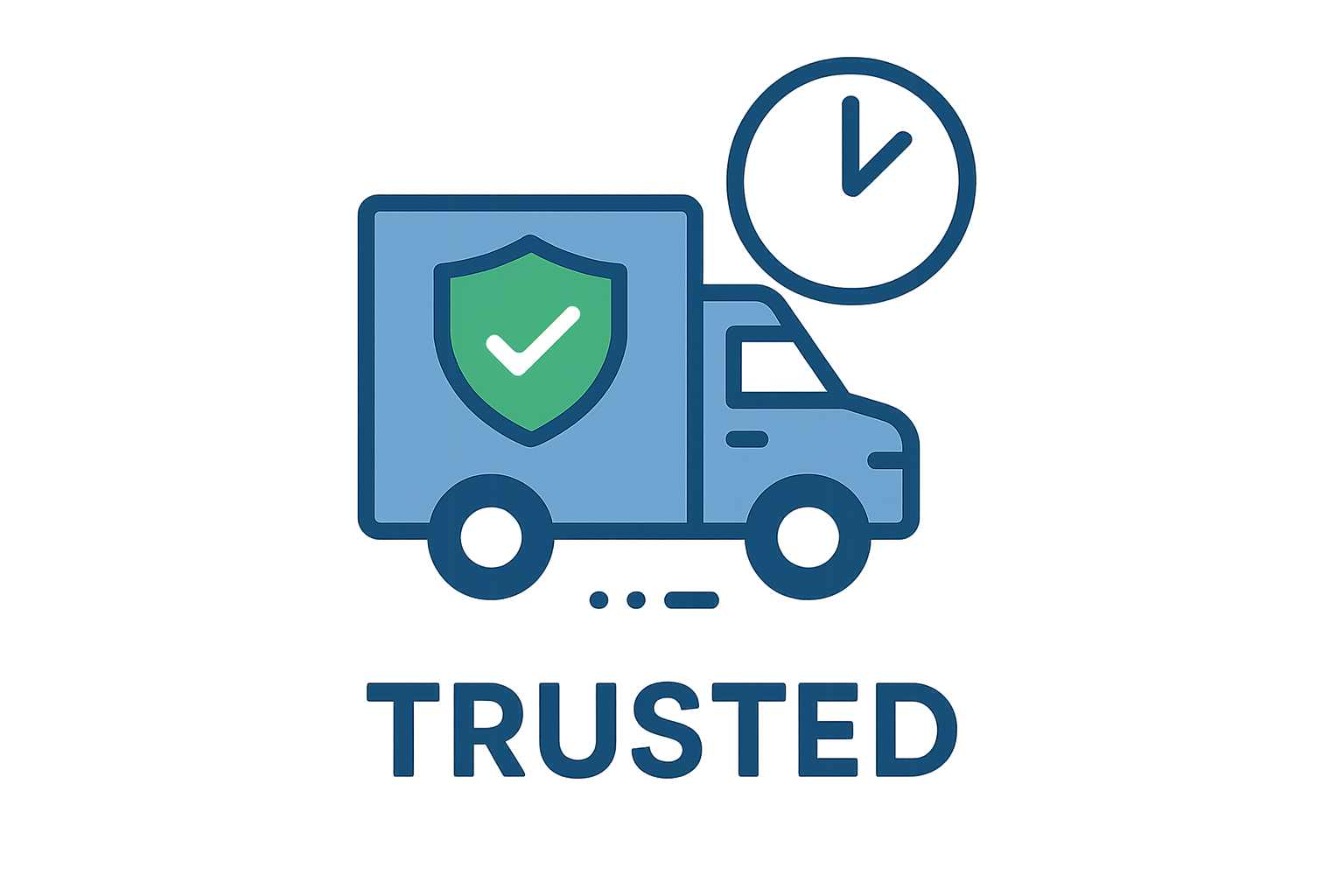 a small icon featuring safe shipping and trusted carriers on time